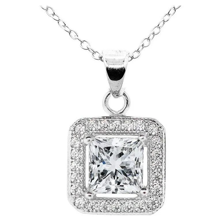 Cate & Chloe Ivy 18k White Gold Plated Silver Pendant Necklace | Women's CZ Crystal Halo Necklace | Walmart (US)