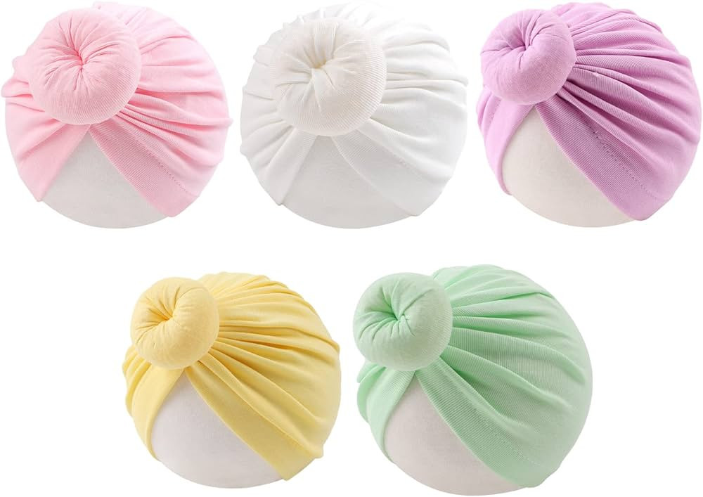 Baby Girl Turban Newborn Beanies Hat 5 Pieces Cotton Infant Girls Headwraps Toddler Kids Hats 0-3... | Amazon (US)