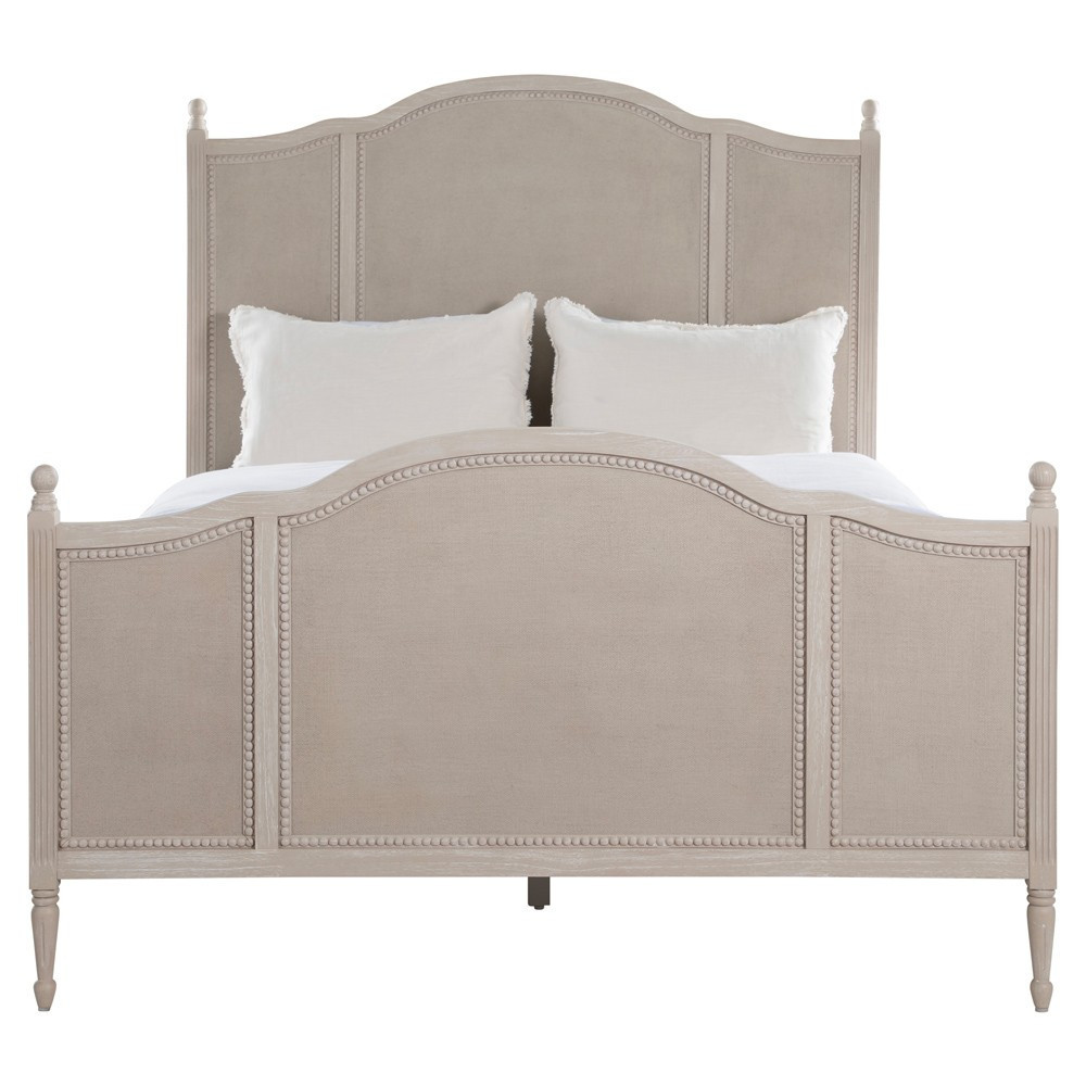 Caroline Updated Traditional Cerused White Mahogany Wood Bed - Queen | Kathy Kuo Home