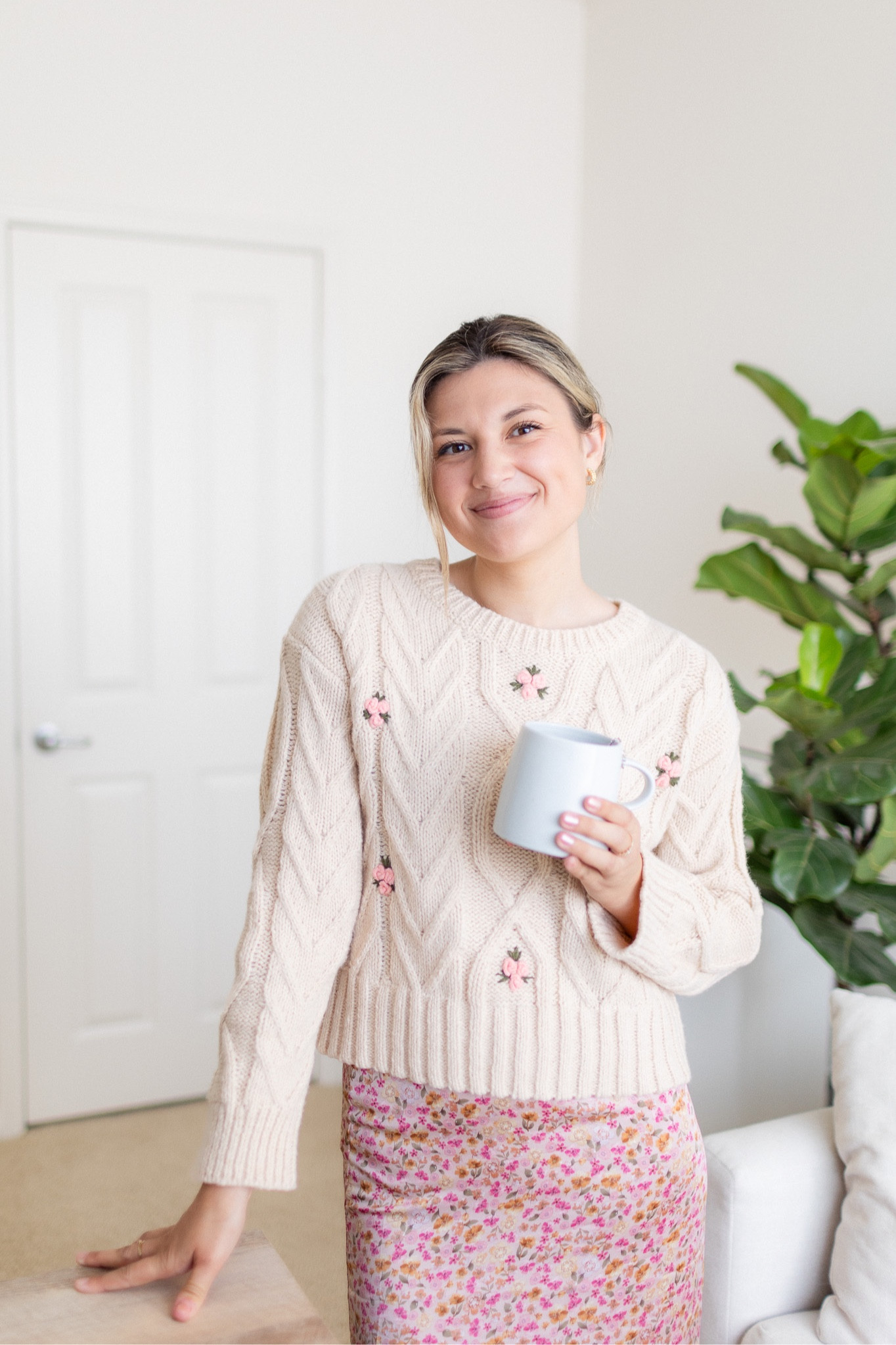 spring outfit, sweater, feminine, skirt, midi skirt, floral, flowers, casual, ootd

#LTKstyletip #LTKSeasonal #LTKfindsunder50
