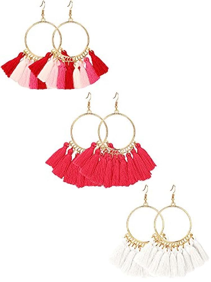 Gejoy Tassel Hoop Earrings Fan-shaped Drop Earrings Dangle Eardrop for Women Girls Party Bohemia Dre | Amazon (US)