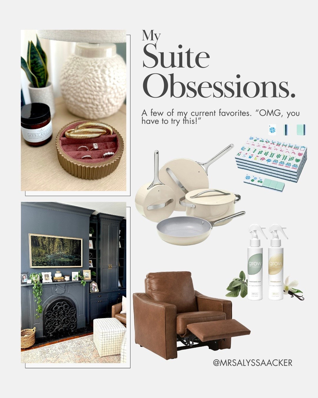 Some of my current home obsession: Leather recliner, Caraway Cookware, Target Jewelry Dish, Frame TV, Mahjong Tiles, Non Toxic house spray. Check out the full post on my Substack The Suite Society!



#LTKHome #LTKStyleTip #LTKGiftGuide