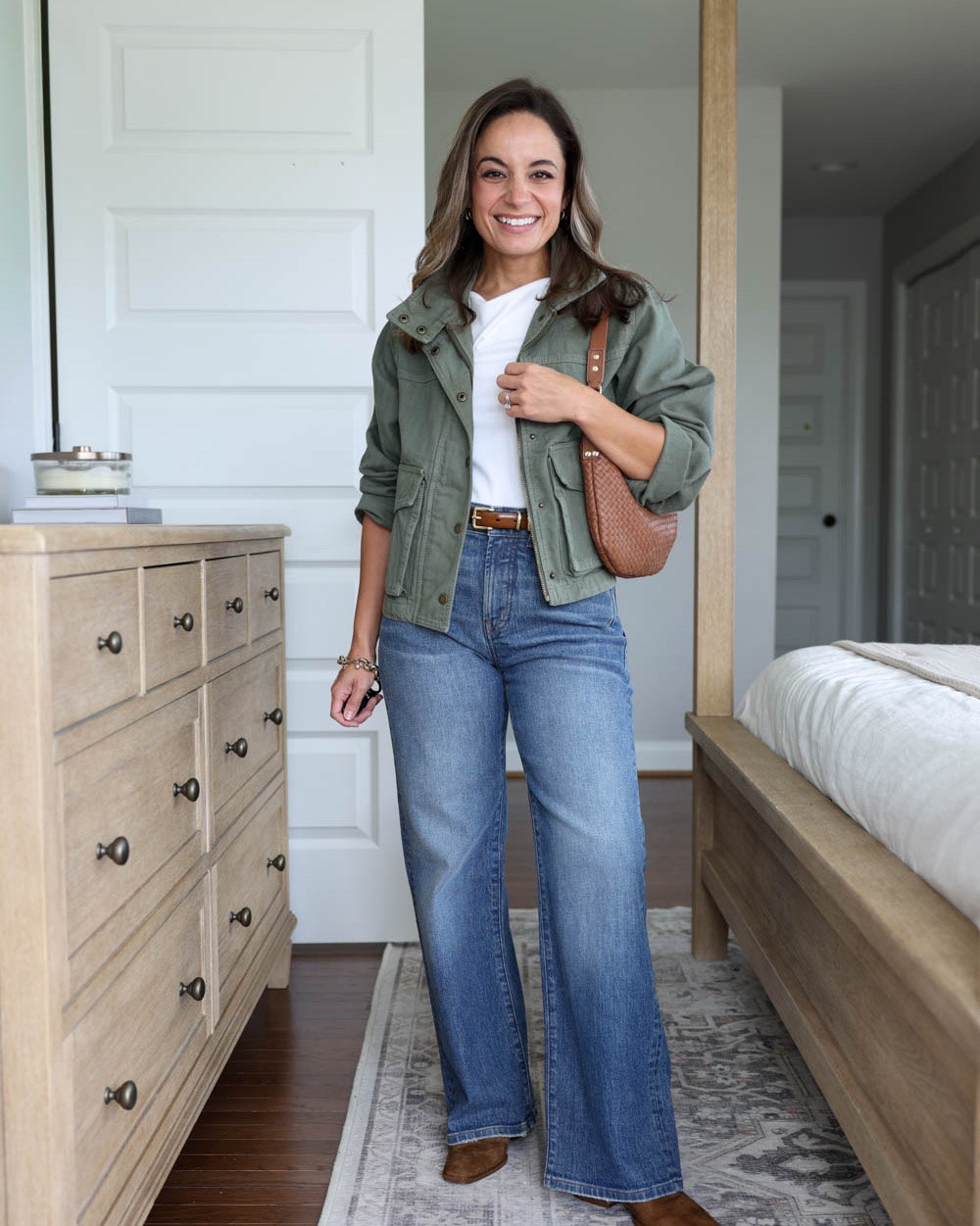 Lightweight petite-friendly Fall outerwear in olive green!

Outfit 1:
Madewell Perfect Vintage Wide Leg: petite 24 - 10 3/8” rise 28” inseam 
T-Shirt (Old Navy): xs  
Jacket (Abercrombie): xxs 
Boots (Steve Madden)

Outfit 2:
Dark wash jeans (J.Crew Factory): 24 / 10” rise / 26.5” inseam (also offered in petite 24.5” inseam) 
Brown top (Madewell): xxs 
Olive jacket (American Eagle): xxs
Flats: tts

Outfit 3:
Relaxed Straight Jeans (Quince): 24 short (10” rise, 28” inseam) in stormy blue 
Striped Sweater (Banana Republic Factory): xxs
Jacket (Banana Republic Factory): petite xxs
Ballet flats (Madewell): tts

For size comparison: 32”, 24”, 36” with a 25” ankle inseam and a 27.5”-28” full length inseam

#LTKPetite #LTKSaleAlert #LTKSeasonal