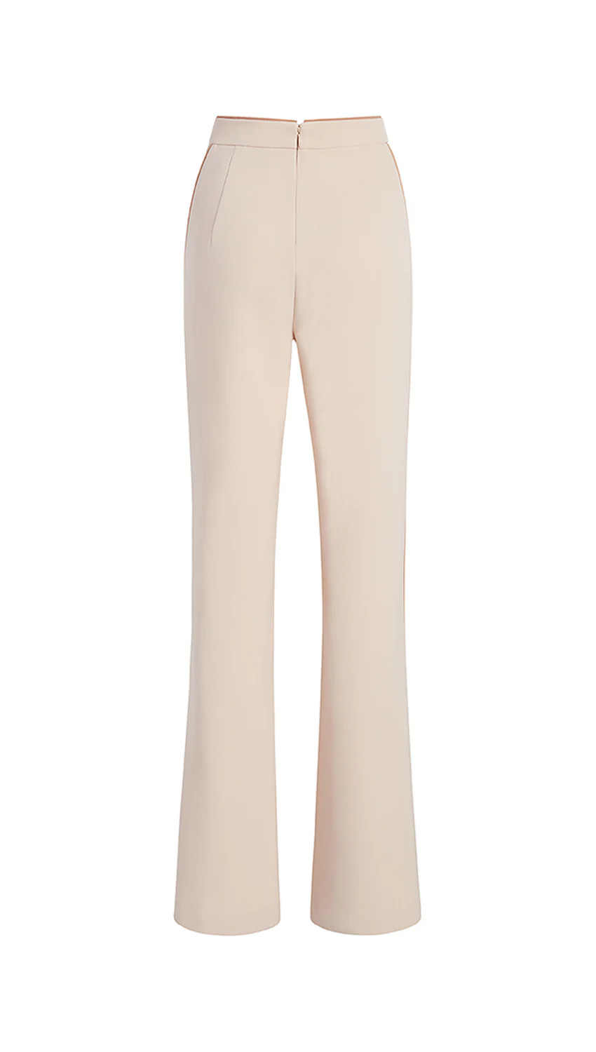 Wide Leg Trouser with Piping in Sand | Toccin