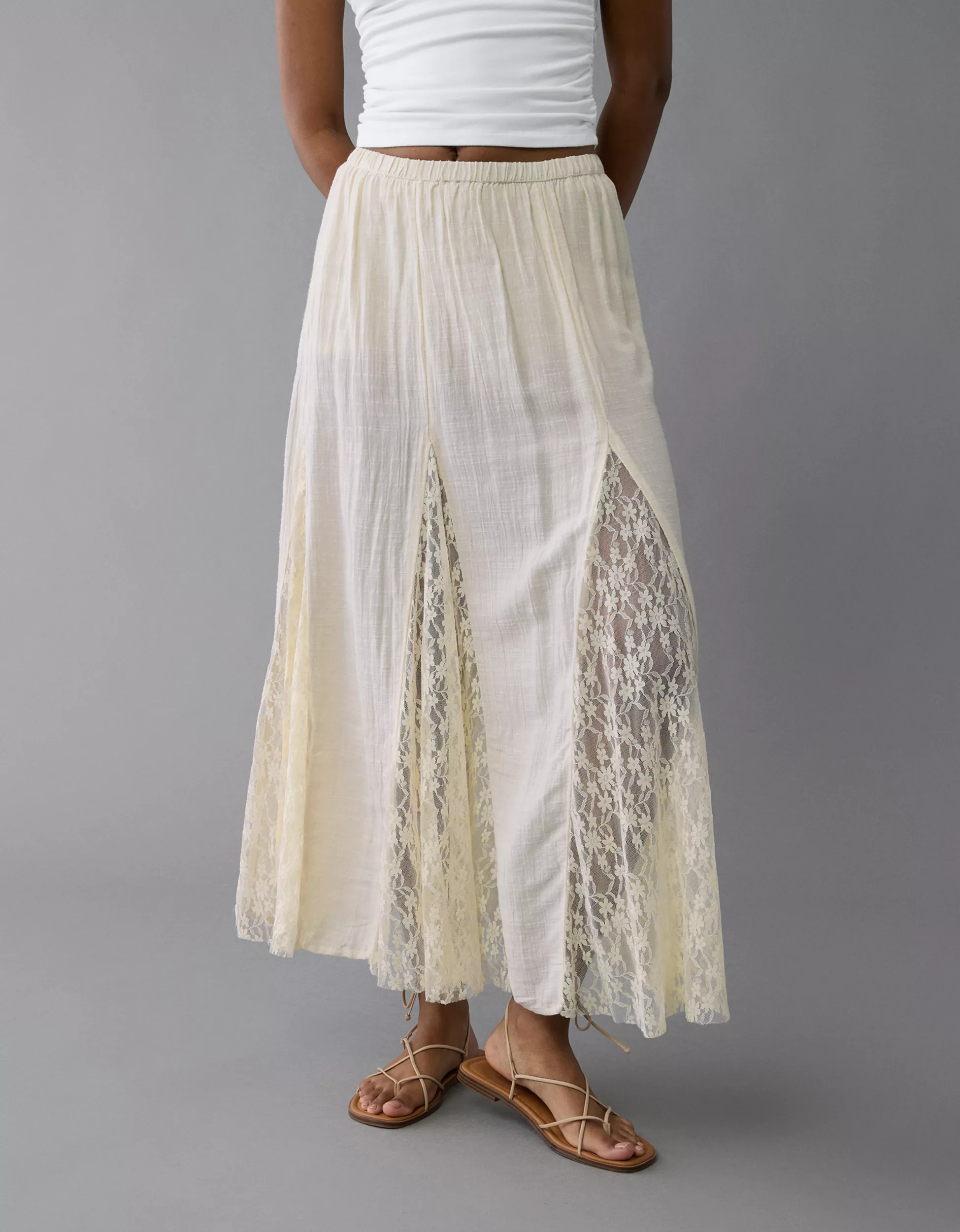 AE High-Waisted Lace Detail Maxi Skirt | American Eagle Outfitters (US & CA)