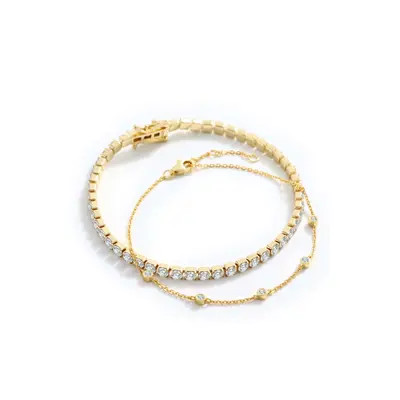 Mint & Lily Bezel Set Bracelet and Tennis Bracelet Bundle in Gold at Nordstrom, Size 7 | Nordstrom
