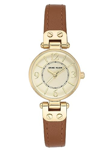 Anne Klein Women's 109442CHHY Gold-Tone Champagne Dial and Brown Leather Strap Watch | Amazon (US)