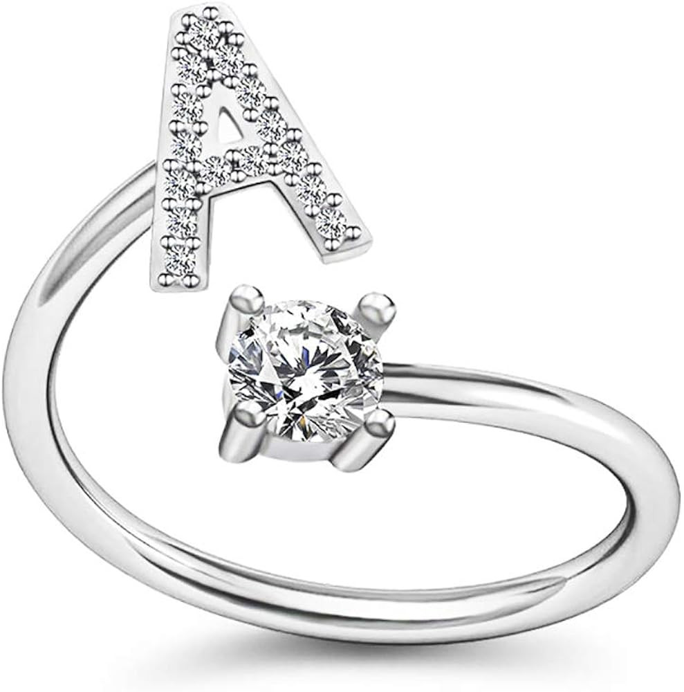 FUTIMELY Initial Letter Ring Alphabet Ring A-Z Silver Crystal Open Adjustable Personalized Initia... | Amazon (US)