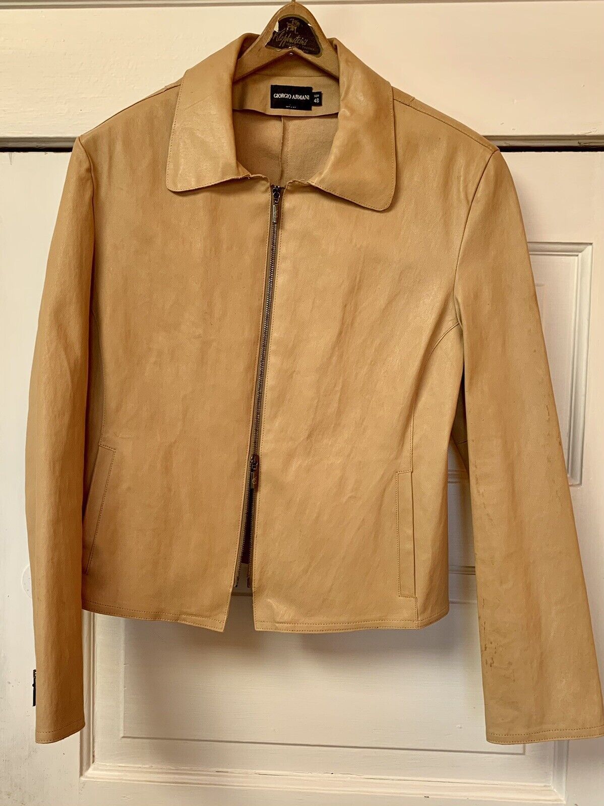 Giorgio Armani Tan unisex stretch lamb skin biker jacket size 48 Made In Italy  | eBay | eBay US