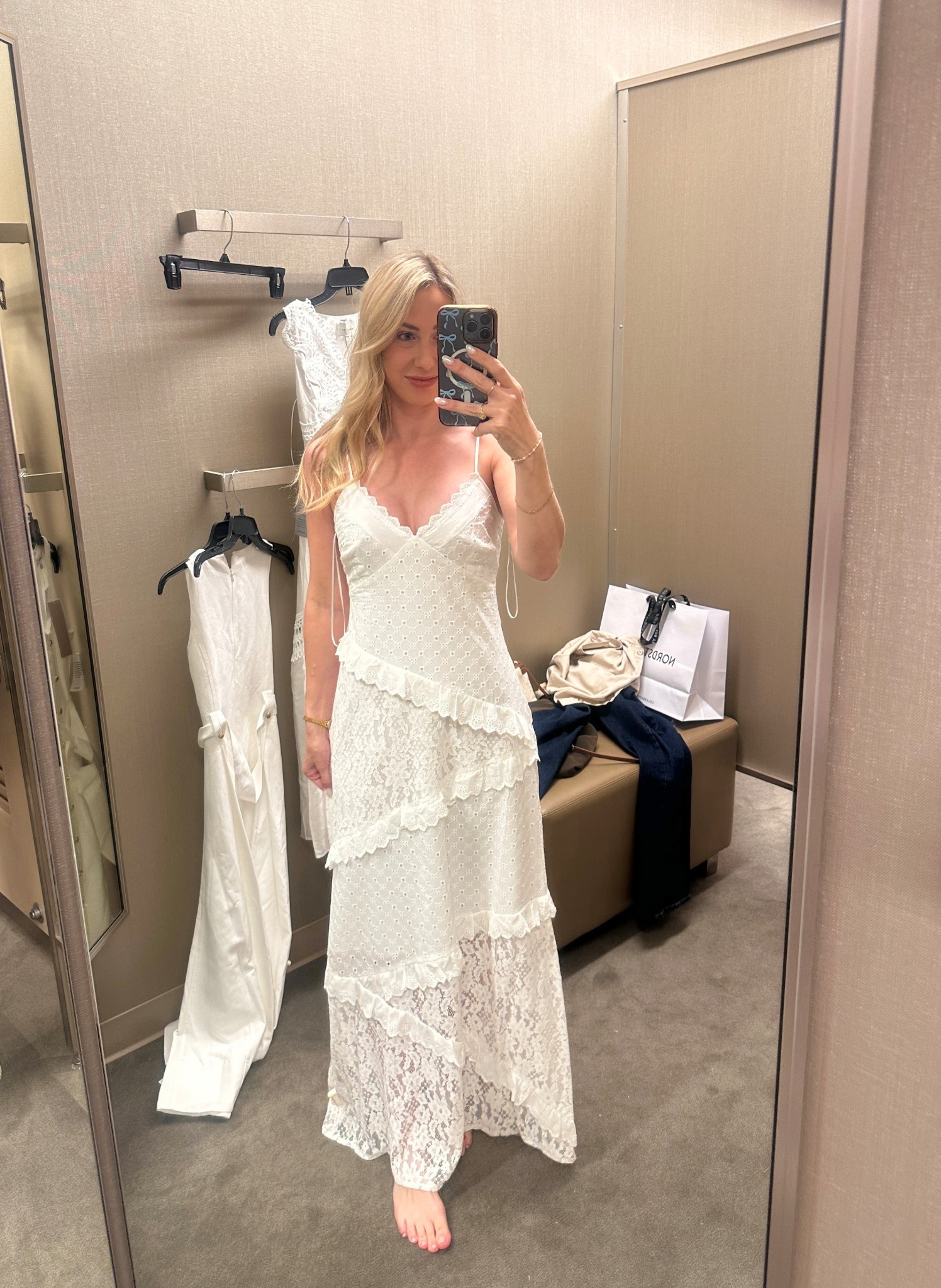 I’m in my bride era! This says new online and is gorgeous for an event! The lace plus eyelet material in person was gorgeous. Excuse my straps 🤍 quick try on! Fits tts! #whitedress #bridaldress #weddingseason 

#LTKootd #LTKSeasonal #LTKWedding