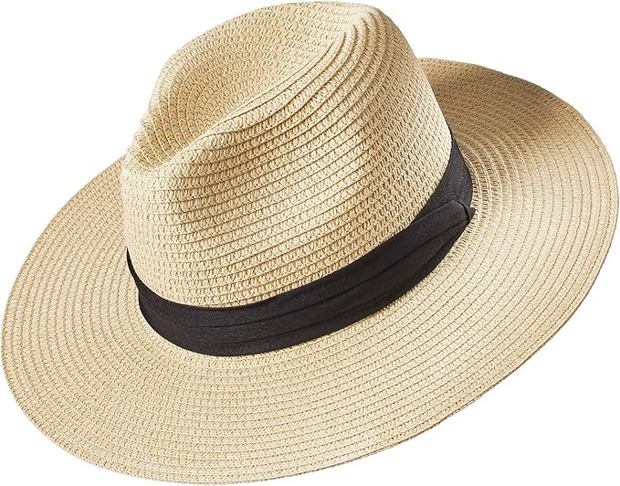 Deluxe Wide Brim Straw Panama Hat, Roll Up Fedora Beach Sun Hat UPF50+, Color Choice, Adjustable ... | Amazon (US)