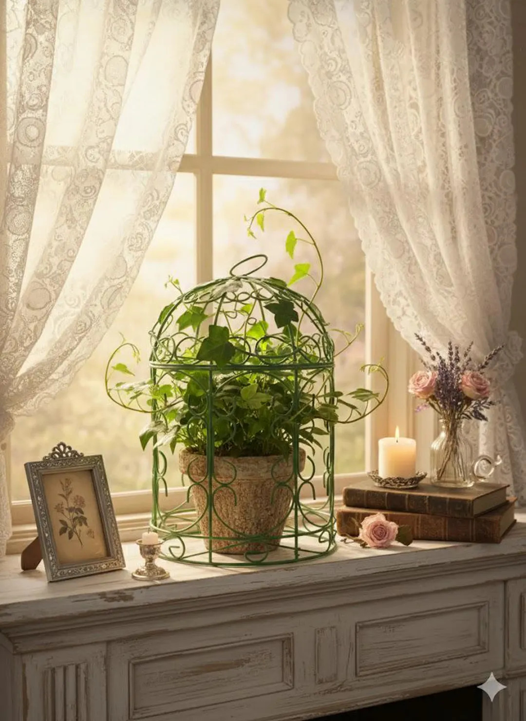 Vintage Green Wire Cloche | Metal Ivy Leaf Birdcage Decor | Topiary Frame | French Country Garden... | Etsy (US)