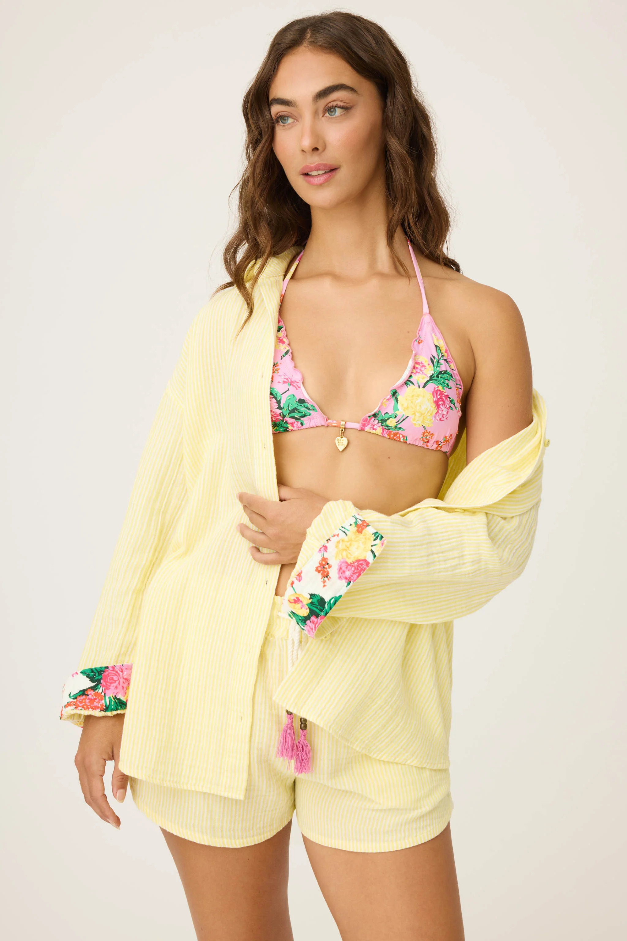 Yellow Stripe Long Sleeve Cotton Gauze Top | PJ Salvage