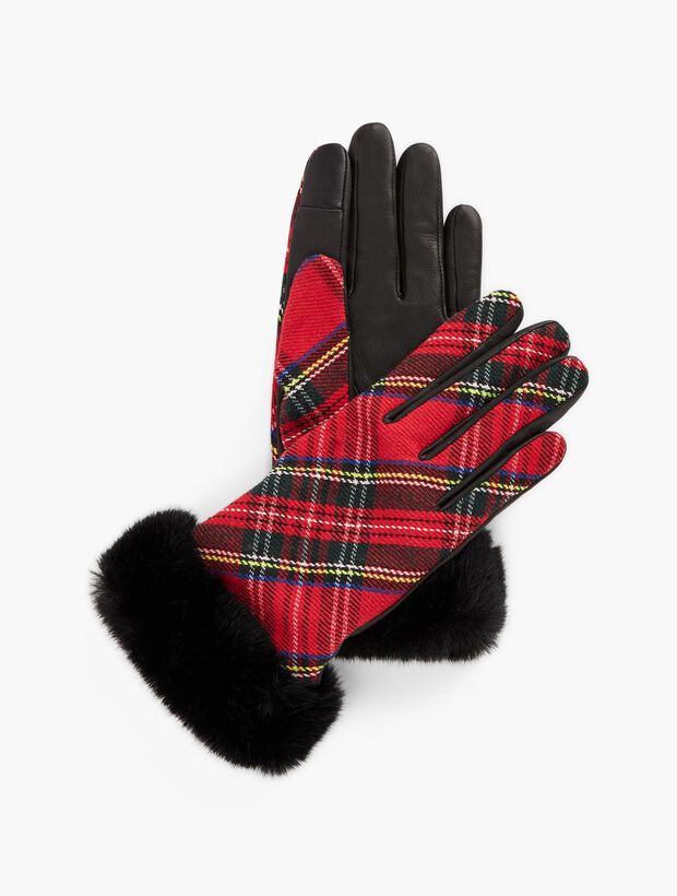 Fur Trim Tartan Leather Gloves | Talbots