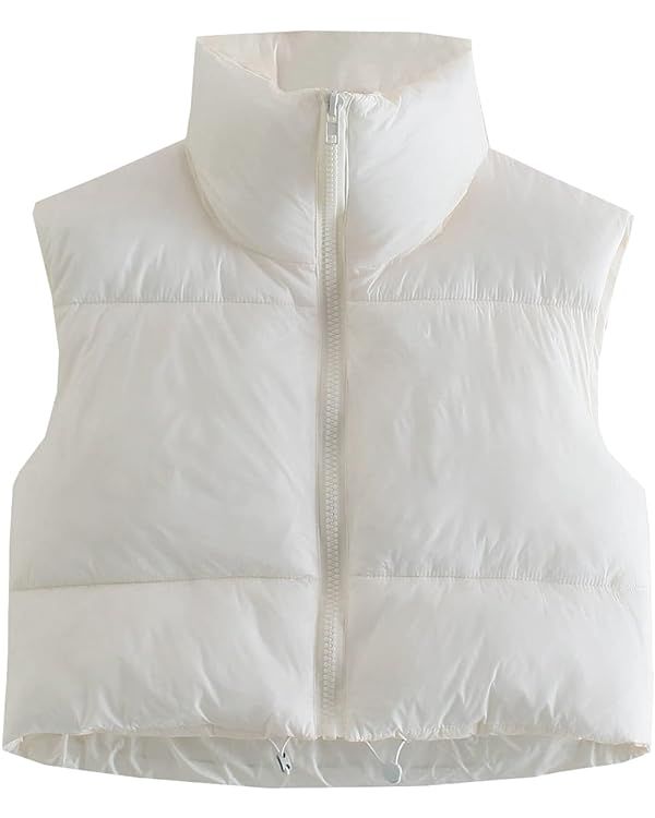 Shiyifa Women's Fashion High Neck Zipper Cropped Puffer Vest Jacket Coat | Amazon (US)