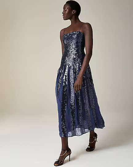 Christopher John Rogers X J.Crew pleated dress in sequins | J. Crew US