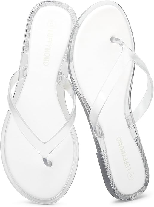 Luffymomo Women's Fashion Flip Flops - Casual Jelly Clear Beach Thong Sandals - Comfortable Summe... | Amazon (US)