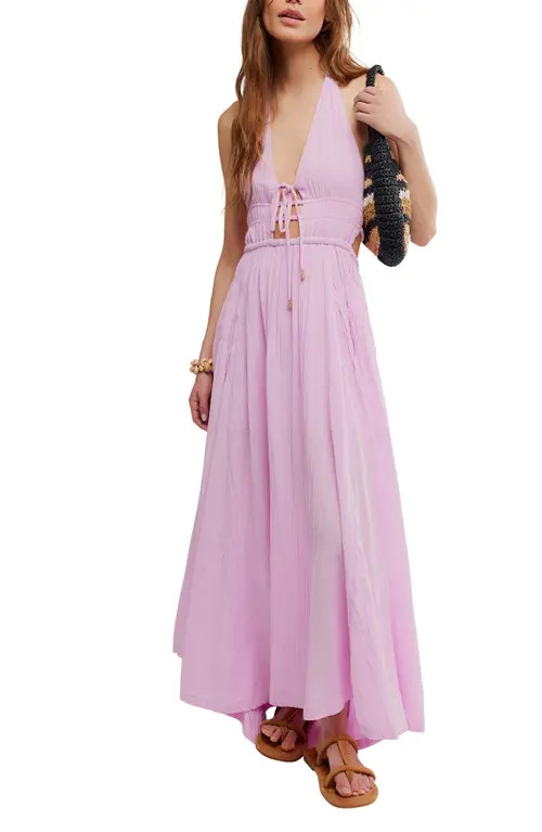 Free People Angel Plunge Halter Neck Maxi Dress in Lilac Bouquet at Nordstrom, Size Medium | Nordstrom