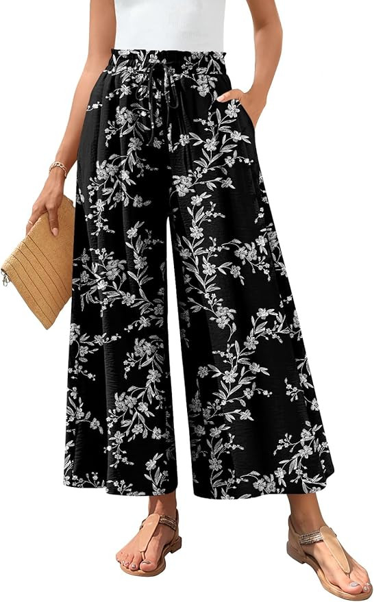 Bestbee Women's Wide Leg Palazzo Pants Dressy Casual Gaucho Pants Elastic Waist with Pockets | Amazon (US)