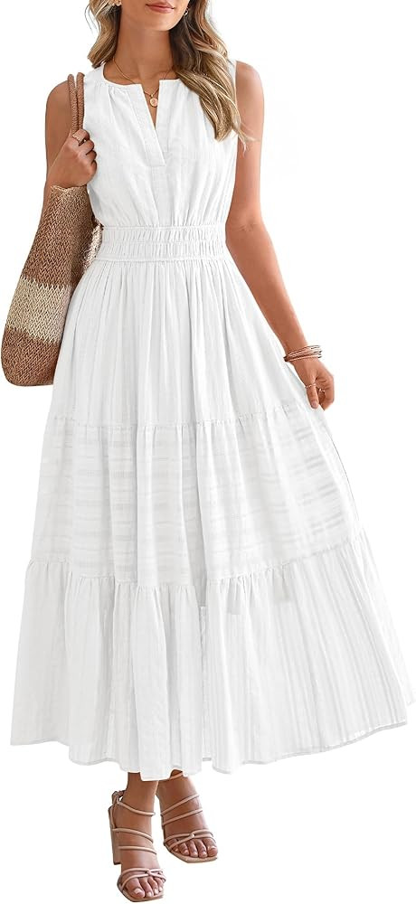 BTFBM Summer Dresses for Women 2026 Sleeveless Boho V Neck A Line Flowy Spring Casual Maxi Dress ... | Amazon (US)