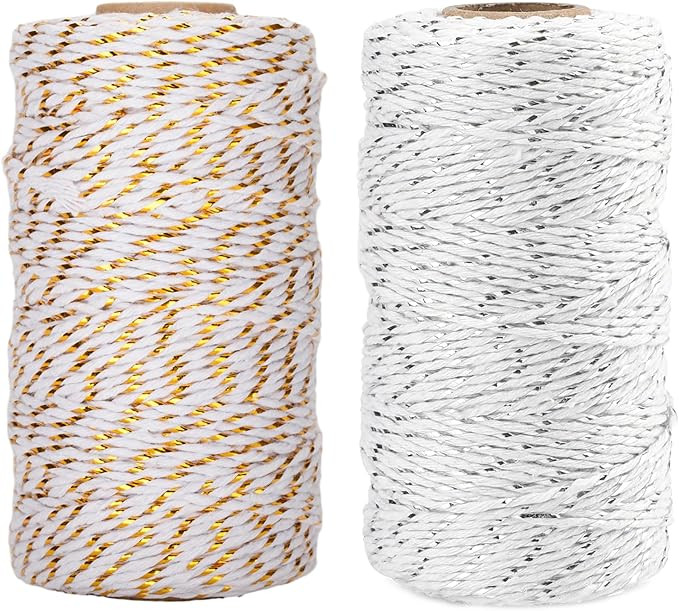 Anwyll Twine String,Christmas Gold and Silver Twine String,656Ft Cotton Bakers Twine String,2MM T... | Amazon (US)