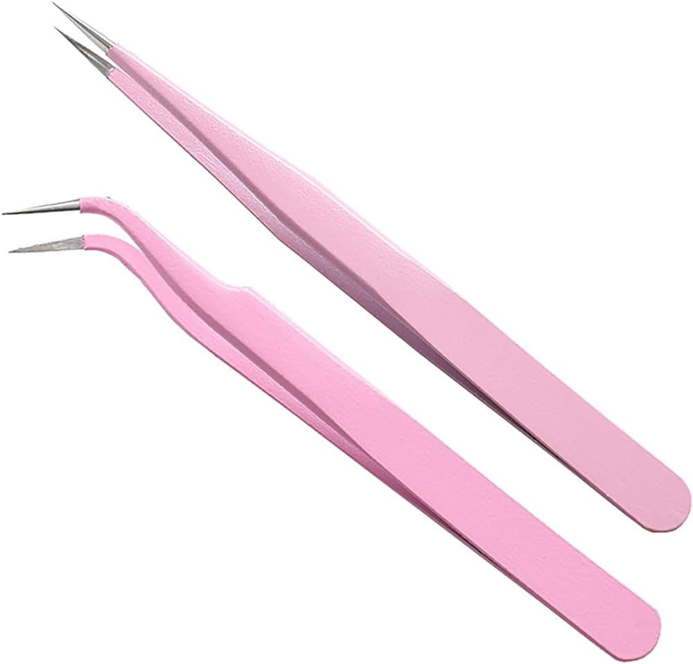 MAXLEAF 2PCS Stainless Tweezers Straight Curved Tweezers for Stickers Eyelash Extensions Precisio... | Amazon (US)