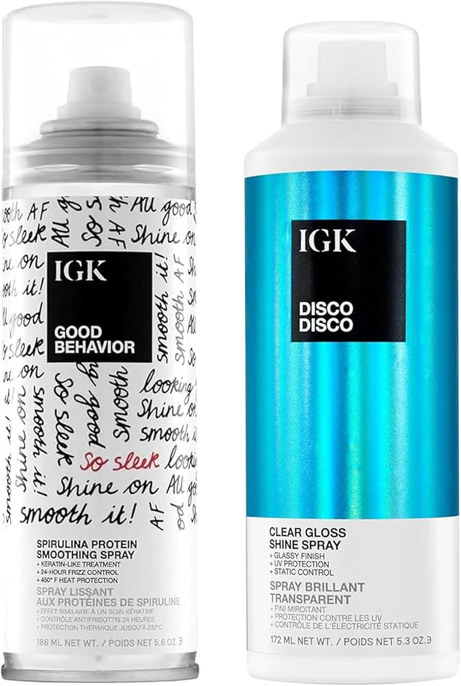 IGK Glass Hair Duo | Good Behavior Spirulina Smoothing Spray + Disco Disco Clear Gloss Shine Spra... | Amazon (US)