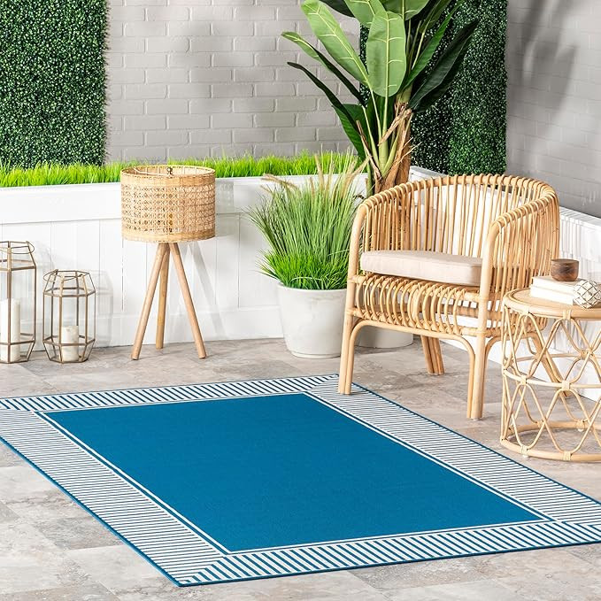 nuLOOM 8' x 10' Outdoor Area Rug, Casual Design With Striped Border, Stain Resistant, Highly Dura... | Amazon (US)