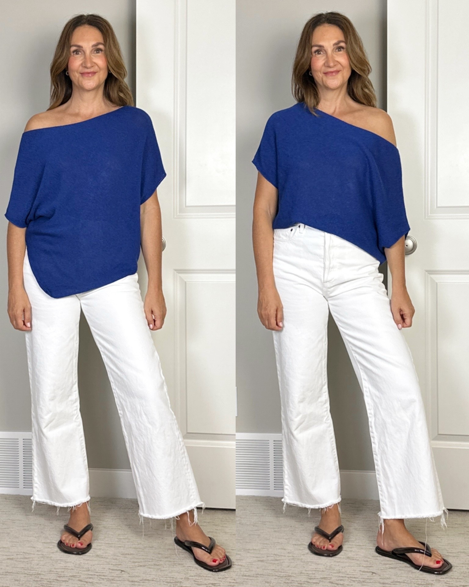 The two items I bought in Montreal:
1. Massimo Dutti top, sized up to M cause the store didn’t have S
2. Jelly flip flops, so comfy but fit a bit big, I’m 7.5, these are size 7
Jeans are old sorry

#LTKootd #LTKOver40 #LTKTall
