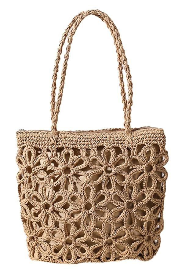 Straw Woven Handbags for Women Hollow Shoulder Bag Large Flower Tote Purse Designer Top Handle Ba... | Amazon (US)