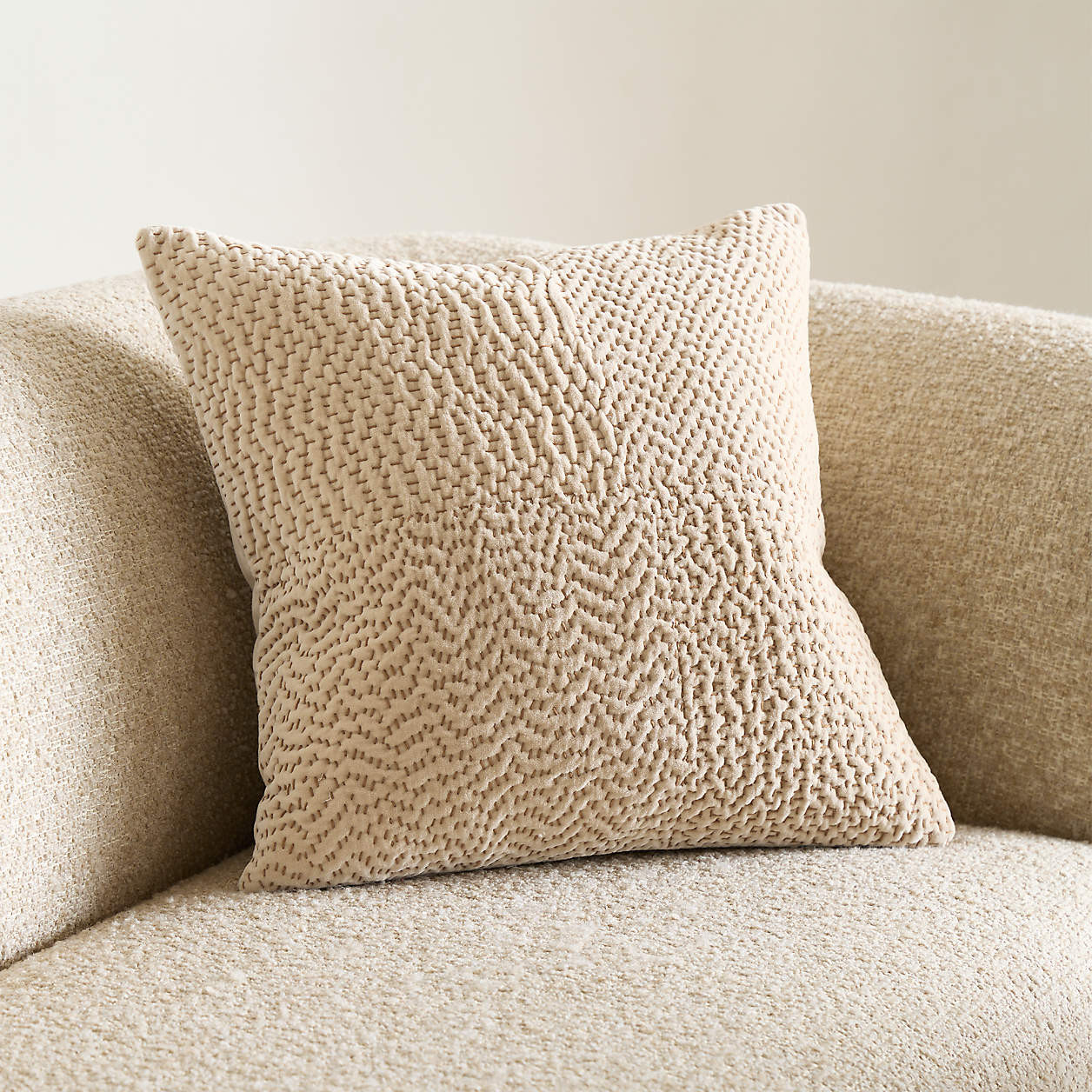 Sashiko Organic Cotton Velvet 20"x20" Travertine Beige Throw Pillow Cover + Reviews | Crate & Bar... | Crate & Barrel