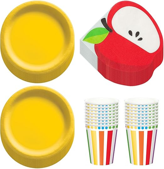 School Party and Teacher Appreciation Paper Dessert Plates, Apple-Shaped Napkins, and Beverage or... | Amazon (US)
