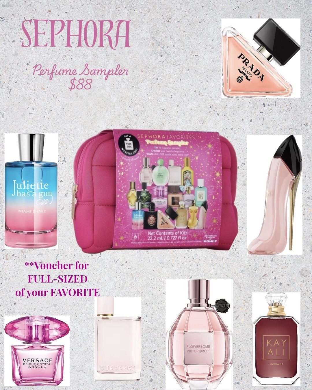 If you’ve been wanting a new signature scent but are scared to commit, this Sephora Favorites Perfume Sampler is for YOU.
For $88, you get to test out 16 of the most viral fragrances (including Prada Paradoxe, Kayali, and Burberry Her). The best part? It comes with a scent certificate that you redeem for a FULL-SIZE bottle of your favorite at no extra cost! 🤯
The full-size bottles for some of these are worth way more than the $88 price tag, so it’s basically a hack to get a discount on high-end perfume. This sells out every year—don't wait!

#LTKSaleAlert #LTKHoliday #LTKGiftGuide