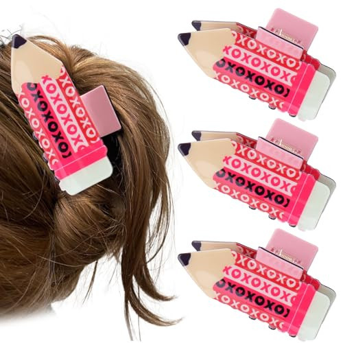 Vodolo 3Pcs Back To School Pencil Hair Claw Clips,Funny First Day of School Hair Clip,Cute Bow Hair Accessories Back To School Outfits for Girls Teacher Hair Clip Student Uniform Accessories Gift Pink | Amazon (US)