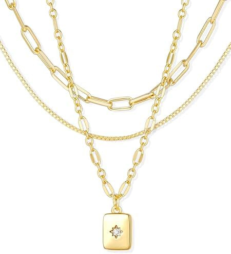 YEEZII Layered Gold Necklaces for Women Trendy, 3 Pcs 14K Gold Plated Choker Paperclip Box Chain ... | Amazon (US)