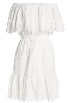 Off-the-shoulder crochet-trimmed embroidered cotton dress | The Outnet Global