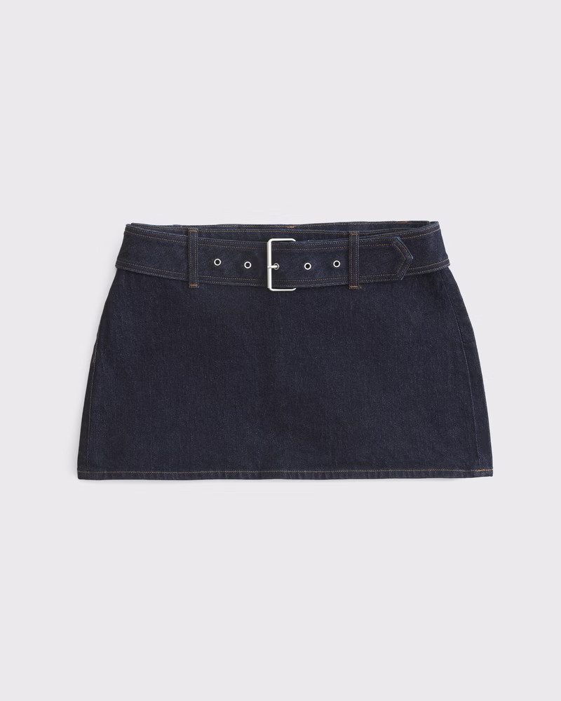 Abercrombie & Fitch Women's Curve Love Mid Rise Belted Denim Mini Skort in Rinse - Size 36 | Abercrombie & Fitch (US)