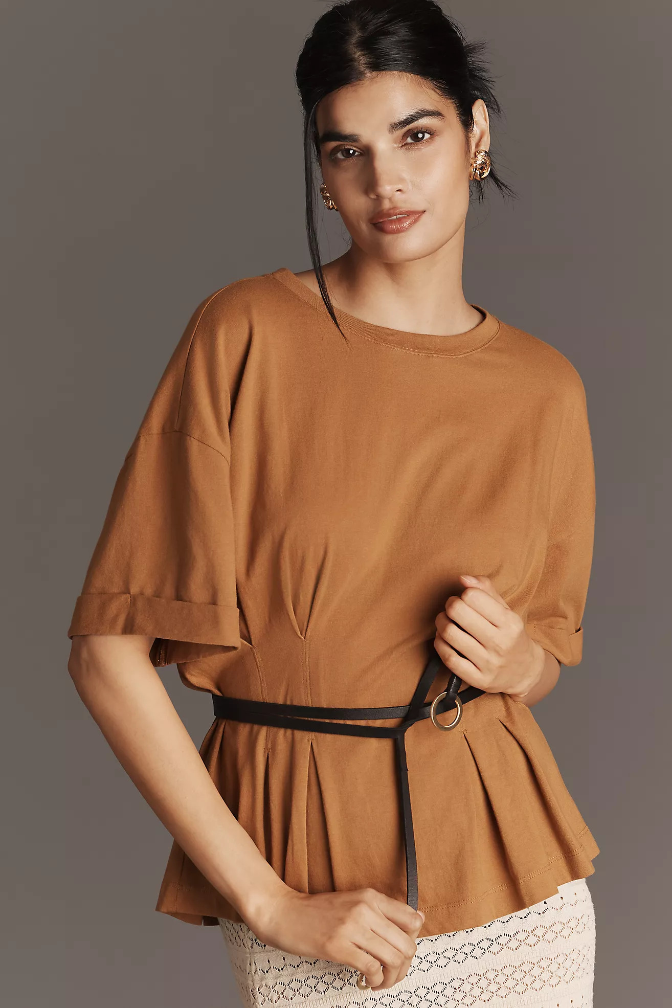 By Anthropologie Short-Sleeve Pleated Peplum Tee | Anthropologie (US)