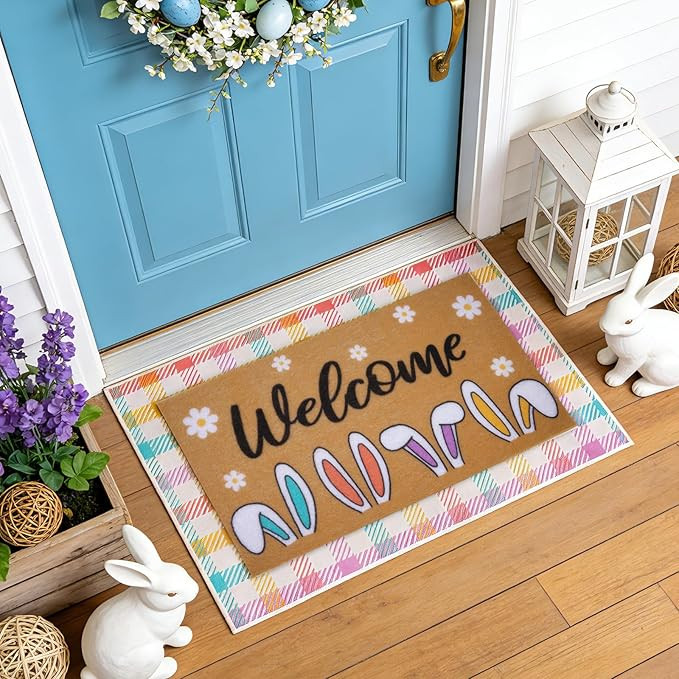 2 Pcs Easter Bunny Welcome Doormat-Outdoor Easter Bunny Welcome Door Mat, Cute Rabbit Front Decor... | Amazon (US)
