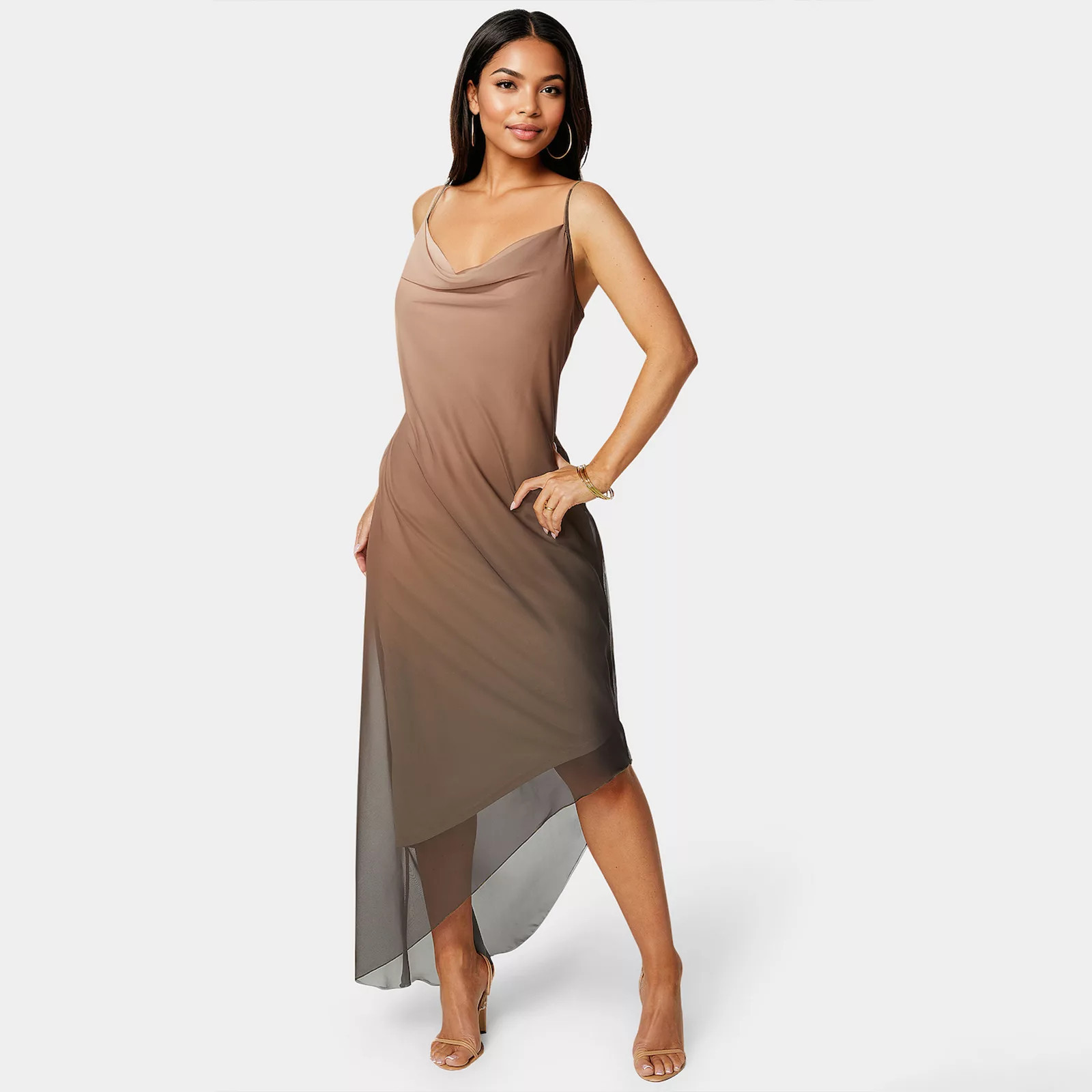 Women's bebe Ombre Asymmetrical Chiffon Dress, Size: XS, Brown | Kohl's