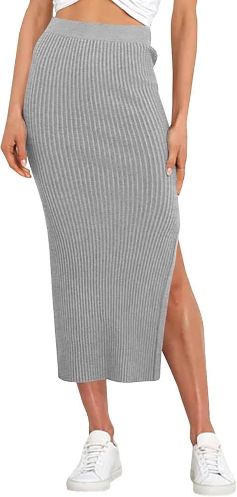 Runcati Women's Bodycon Knitted Pencil Skirts Elastic Split High Waisted Midi Skirt | Amazon (US)
