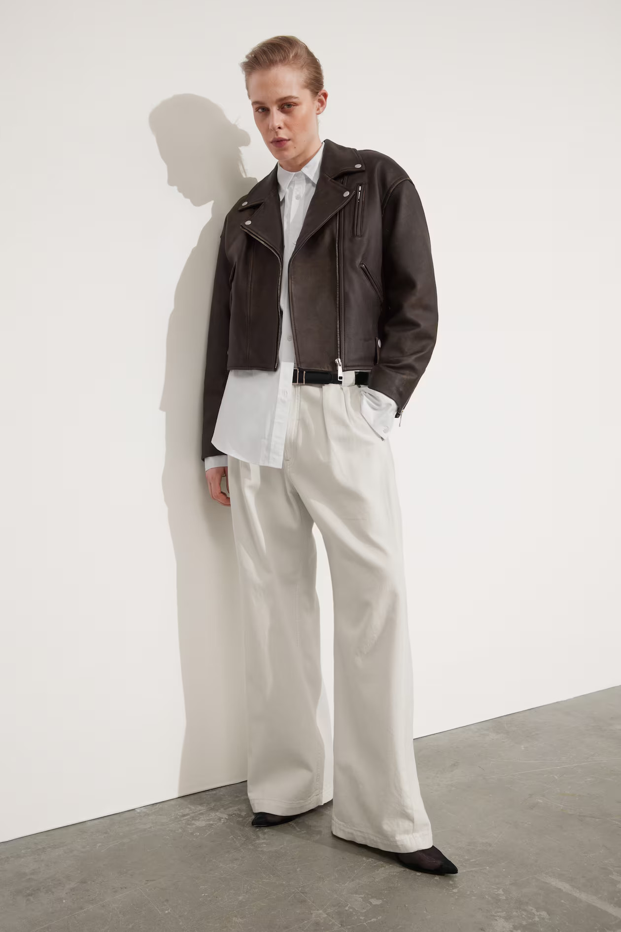 Oversized-Lederjacke im Bikerstil - Vintage-Braun - Ladies | H&M AT | H&M (DE, AT, CH, NL, FI)