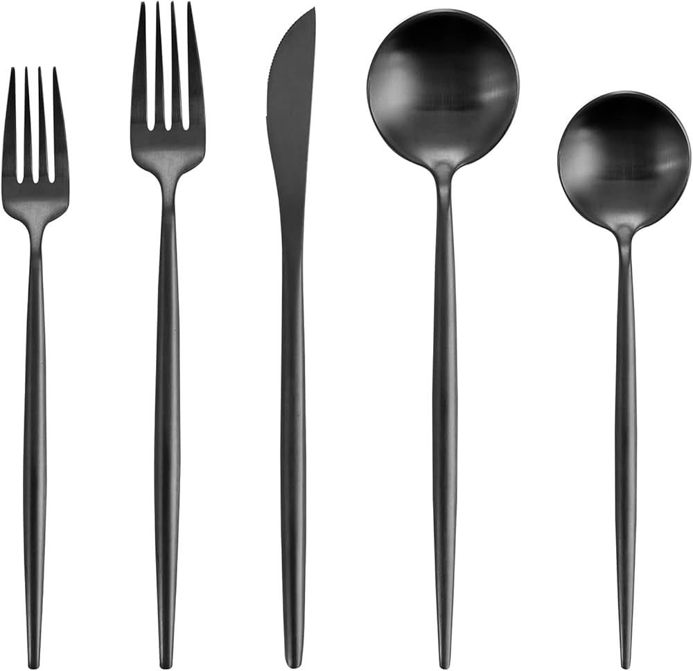 Matte Black Silverware Set , Oliviola 40-Piece Stainless Steel Flatware Cutlery Set Service for 8... | Amazon (US)