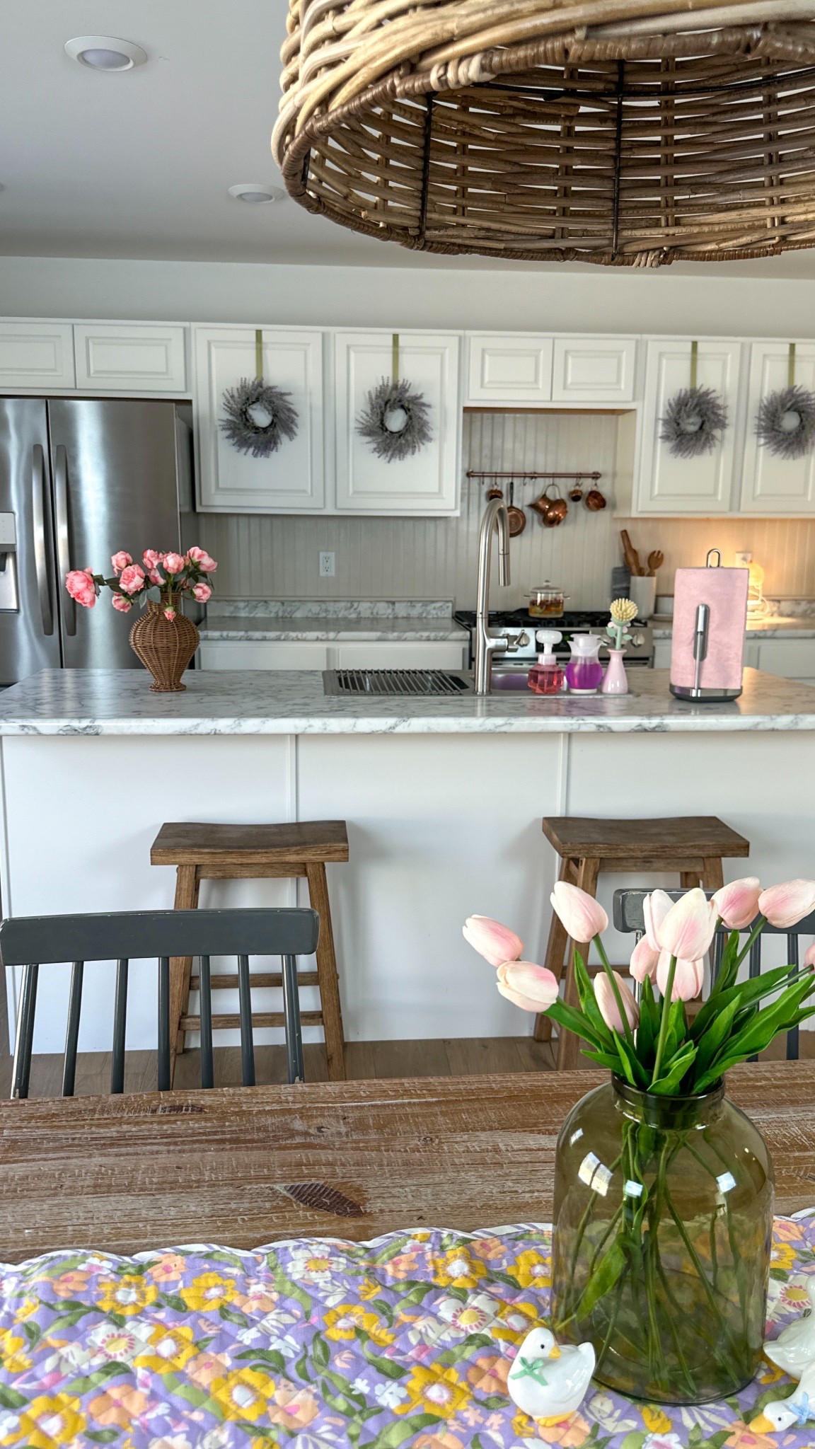 Spring kitchen cabinet wreaths! Spring faux florals, spring kitchen, spring home decor. 

#LTKSeasonal #LTKHome