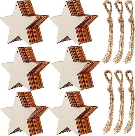 Tatuo 60 Pieces Natural Wooden Star Cutouts Shape Wooden Star Embellishments and 60 Pieces Natura... | Amazon (US)