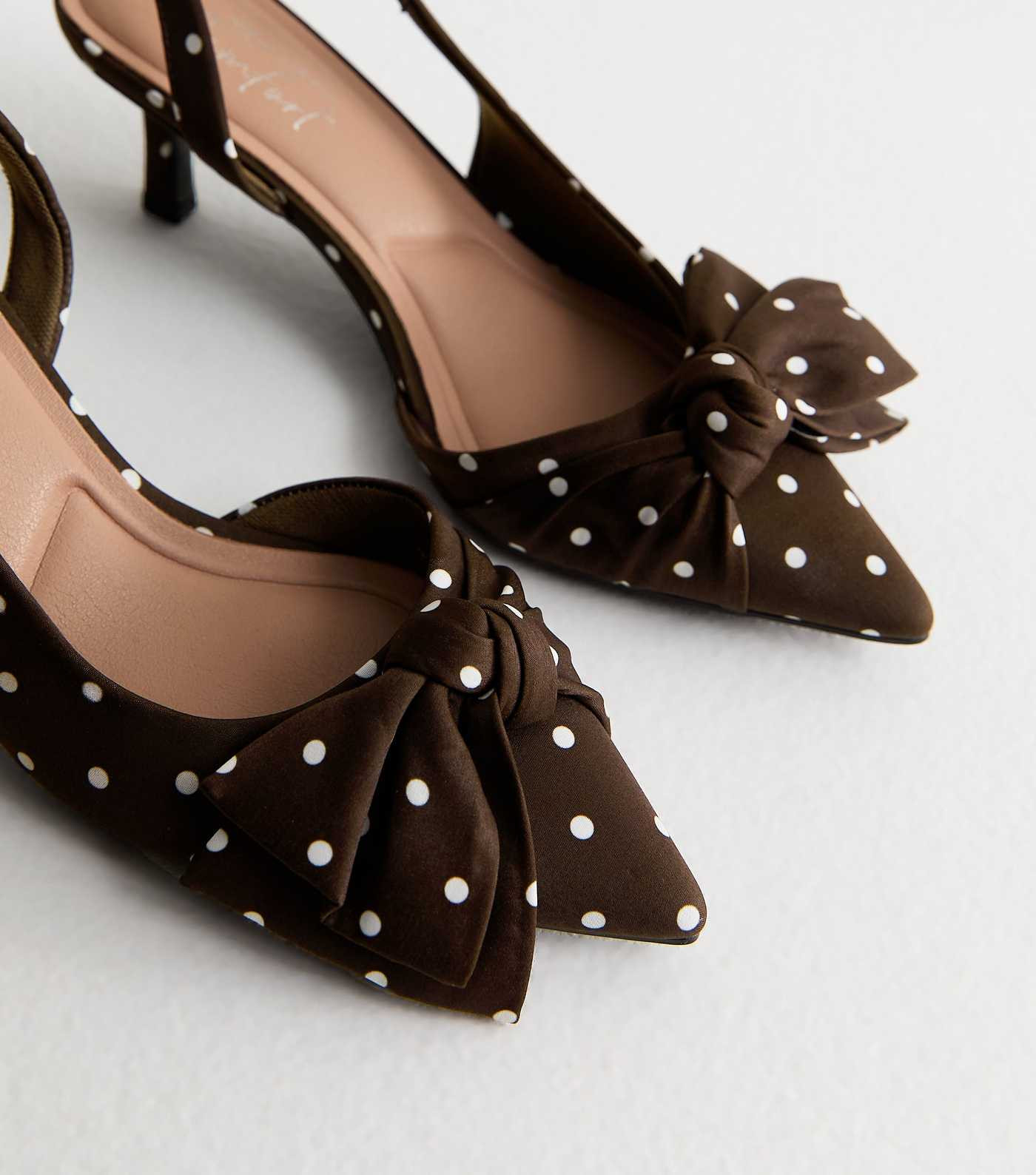 Dark Brown Satin Polka Dot Slingback Court Shoes | New Look | New Look (UK)