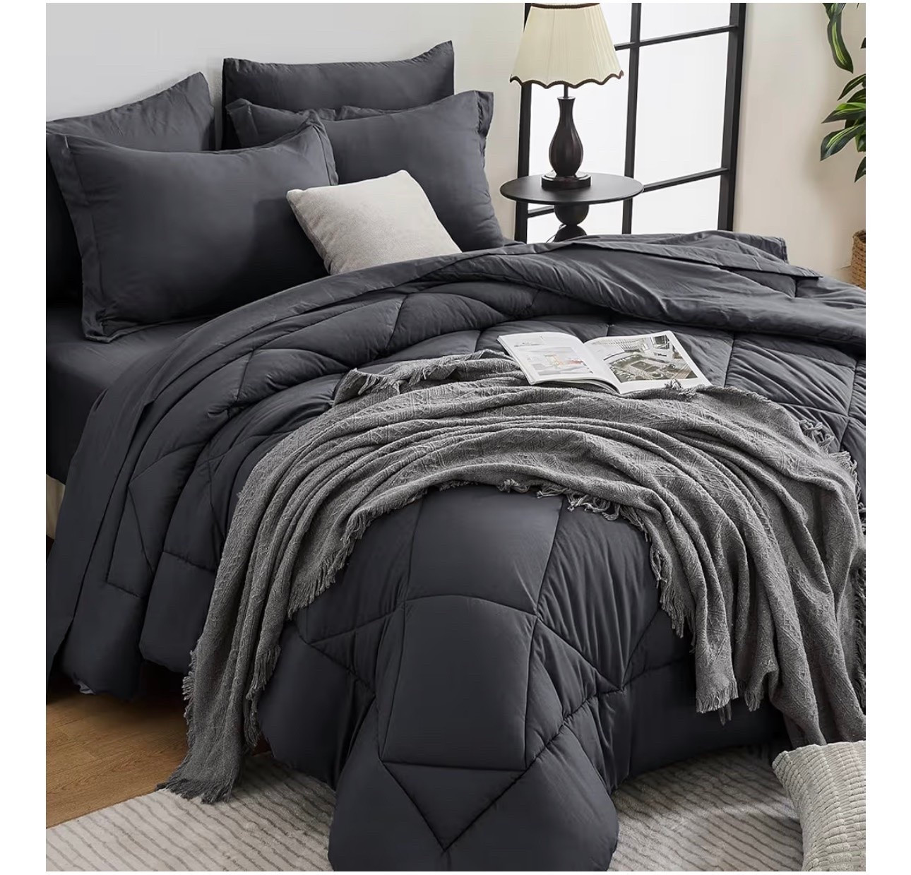 7 Pieces Queen Comforter Set, All Season Reversible Bed in a Bag, Ultra Soft Queen Bedding Set with Grey Comforter, Flat Sheet, Fitted Sheet, Pillowcases, Pillow Shams, Dark Grey

#LTKHome #LTKSaleAlert