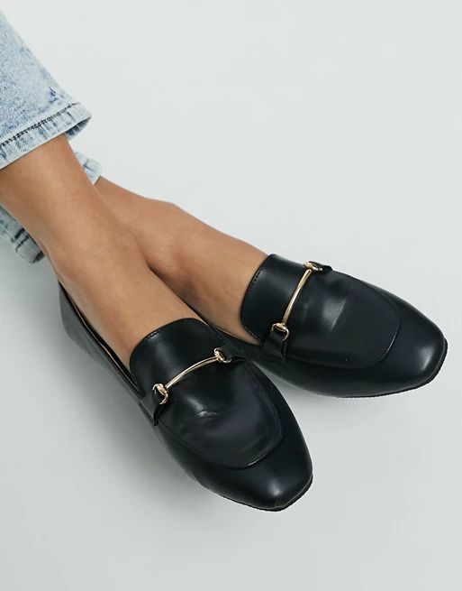 RAID Vella soft square toe flat shoes with gold trim in black | ASOS (Global)