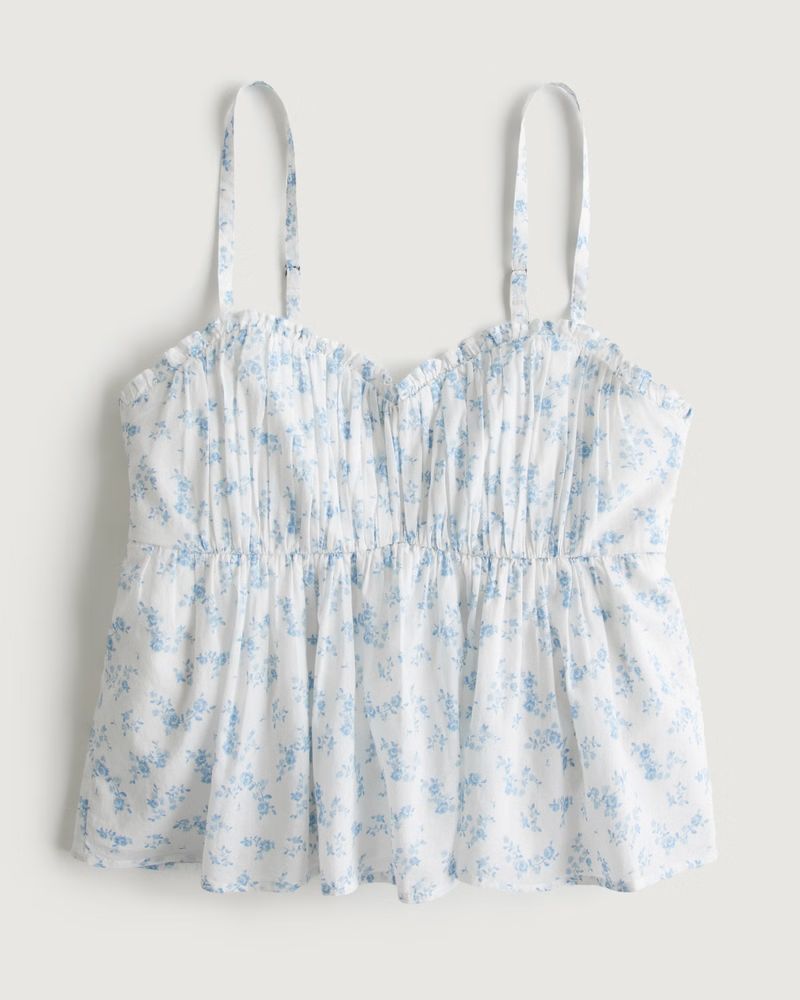 Ruched Cotton Babydoll Top | Hollister (US)