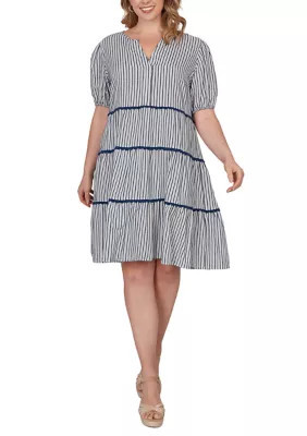 Ruby Rd Women's Plus Size Textured Stripe Tiered Dress, 1X | Belk